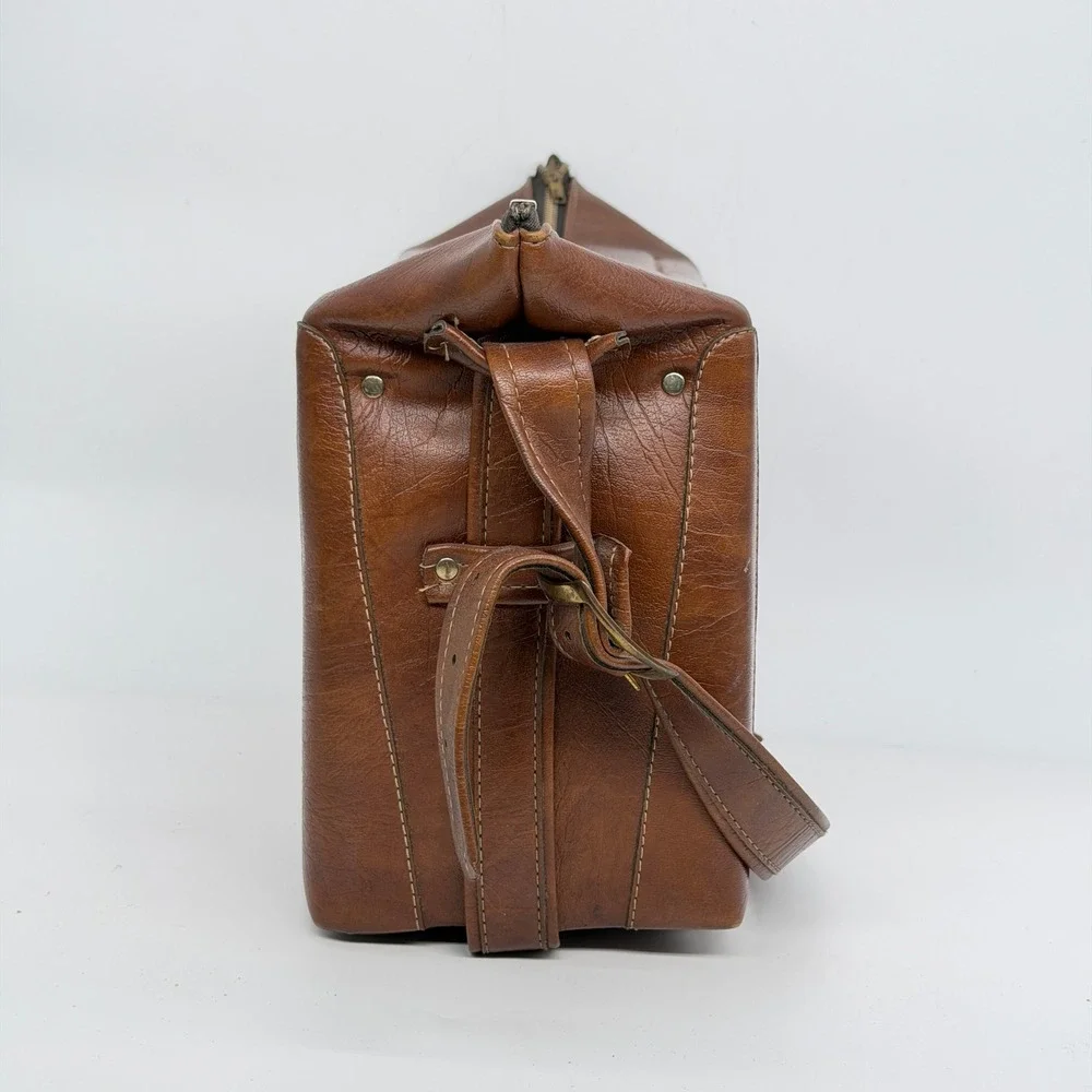 Vintage Brown Faux Leather Camera Bag Utility Travel Adjustable Strap 14x6x9